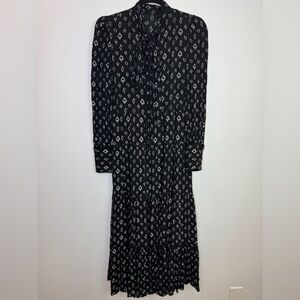 Zara bow cards Ace heart Patterned maxi tiered chiffon Dress size XS